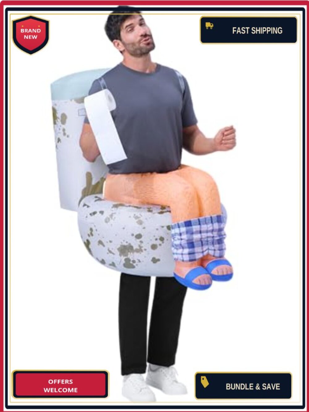 Adult Inflatable Toilet Costume, Funny Halloween Blow Up Suit, Cosplay Party